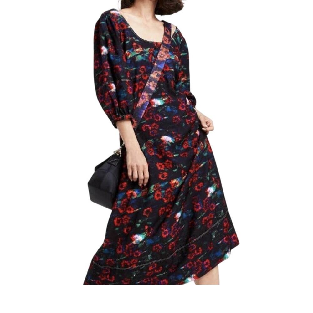 Rachel Comey x Target Midi Dress 28W-30W Black Red Floral‎ Boho Whimsygoth NEW